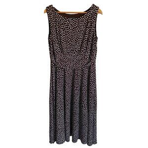 PERCEPTIONS Size 16 Brown White Polka Dot A-Line Stretch Sleeveless Dress